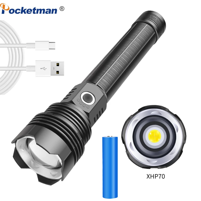LED Rechargeable XHP70 Flashlight Super Bright Waterproof Tactical 5 Modes Zoomable Torch with 26650 Battery for Camping Outdoor
LED Rechargeable XHP70 Flashlight Super Bright Waterproof Tactical 5 Modes Zoomable Torch with 26650 Battery for Camping Outdoor