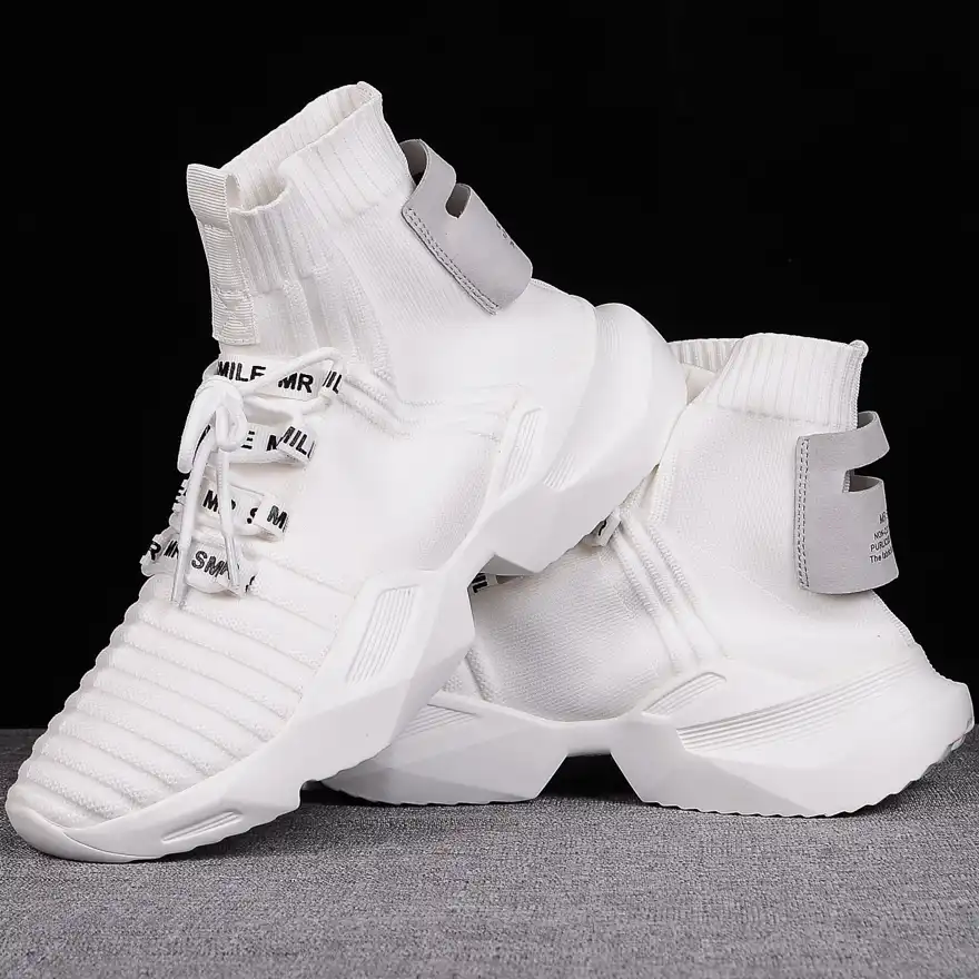 white knitted trainers mens