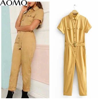 AOMO fashion Women summer khaki solid cotton jumpsuit with belt short Sleeve pocket female boyfriend style Jumpsuit JA03A
AOMO fashion Women summer khaki solid cotton jumpsuit with belt short Sleeve pocket female boyfriend style Jumpsuit JA03A