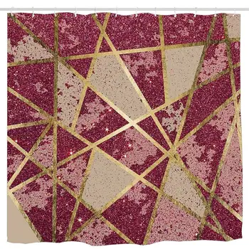 

Rustic Chic Burgundy Red Glitter & Gold Triangles Shower Curtain, Details Artistic Picture, Cloth Fabric Bathroom Decor Set with