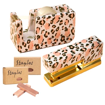 Leopard Tape Dispenser and Stapler with 2 Pack Rose Gold Staples Set Non-slip Heavy Duty 1" Core Tapes Holder 20 Sheets Stapler
Leopard Tape Dispenser and Stapler with 2 Pack Rose Gold Staples Set Non-slip Heavy Duty 1" Core Tapes Holder 20 Sheets Stapler
