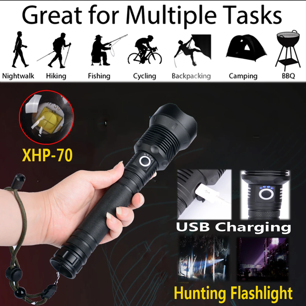 XHP70.2 waterproof LED flashlight 90000 lumens zoom flashlight more powerful 26650 usb flashlight xhp50 flashlight xhp50 18650 h
XHP70.2 waterproof LED flashlight 90000 lumens zoom flashlight more powerful 26650 usb flashlight xhp50 flashlight xhp50 18650 h