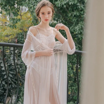 Women Sexy Nightgown Female White Lace Long Beautiful Nightdress Slip Two Pieces Dressing Gown Long Robe Sleeping Set
Women Sexy Nightgown Female White Lace Long Beautiful Nightdress Slip Two Pieces Dressing Gown Long Robe Sleeping Set