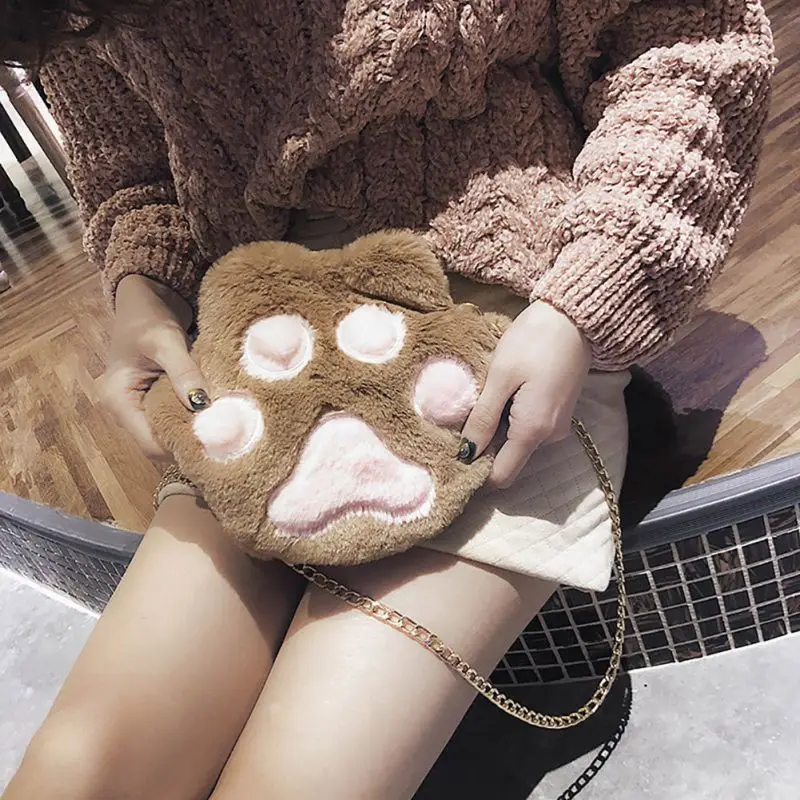 Aesth Diary Store】Cartoon Cute Plush Cat Paw Bag Chain Girl Bag