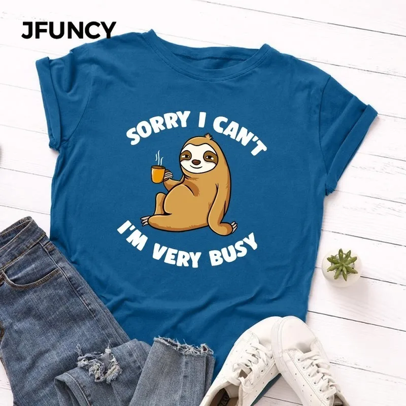 Футболка JFUNCY женская с коротким рукавом свободная рубашка из 100% хлопка смешной