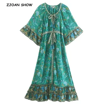 2019 Women Green flower Crane print Maxi long Dress Holiday Single-Breasted V neck Tassel Stream waist Shirt Dresses Vestido
2019 Women Green flower Crane print Maxi long Dress Holiday Single-Breasted V neck Tassel Stream waist Shirt Dresses Vestido