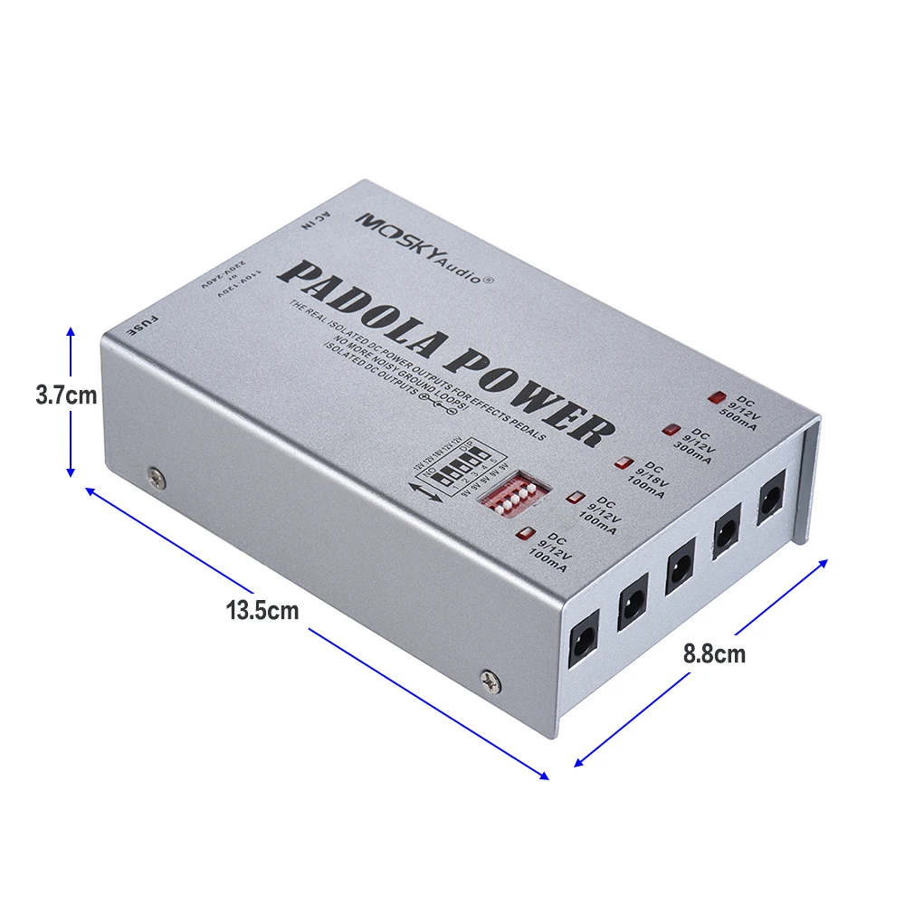 MOSKY 5 Isolated Outputs Guitar Effect Power Supply Station for DC 9V 12V 18V Effects with Short Circuit Protection
MOSKY 5 Isolated Outputs Guitar Effect Power Supply Station for DC 9V 12V 18V Effects with Short Circuit Protection