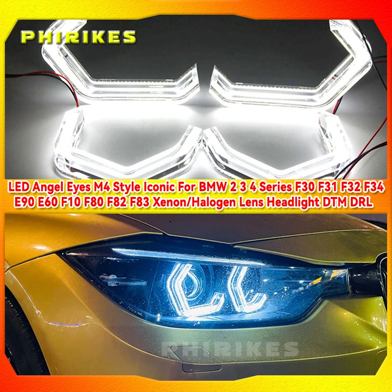 

LED Angel Eyes M4 Style Iconic For BMW 2 3 4 Series F30 F31 F32 F34 E90 E60 F10 F80 F82 F83 Xenon/Halogen Lens Headlight DTM DRL