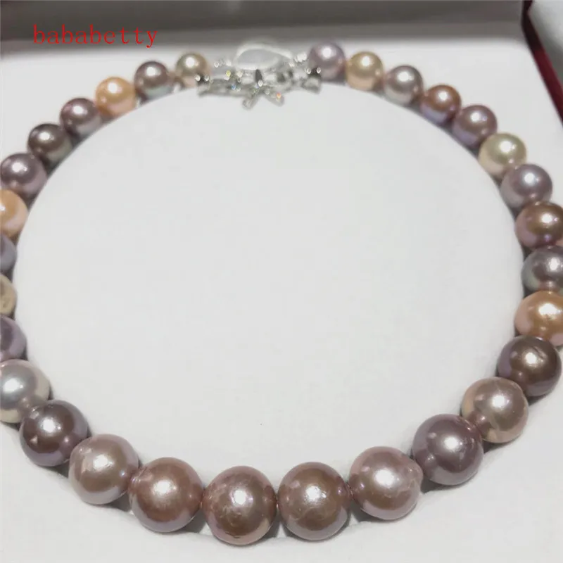 

luxury NEW Natural 13-15mm multicolor Baroque Edison Freshwater Cultured Nuclear Pearl Beautiful necklace Bowknot is clasp 18"