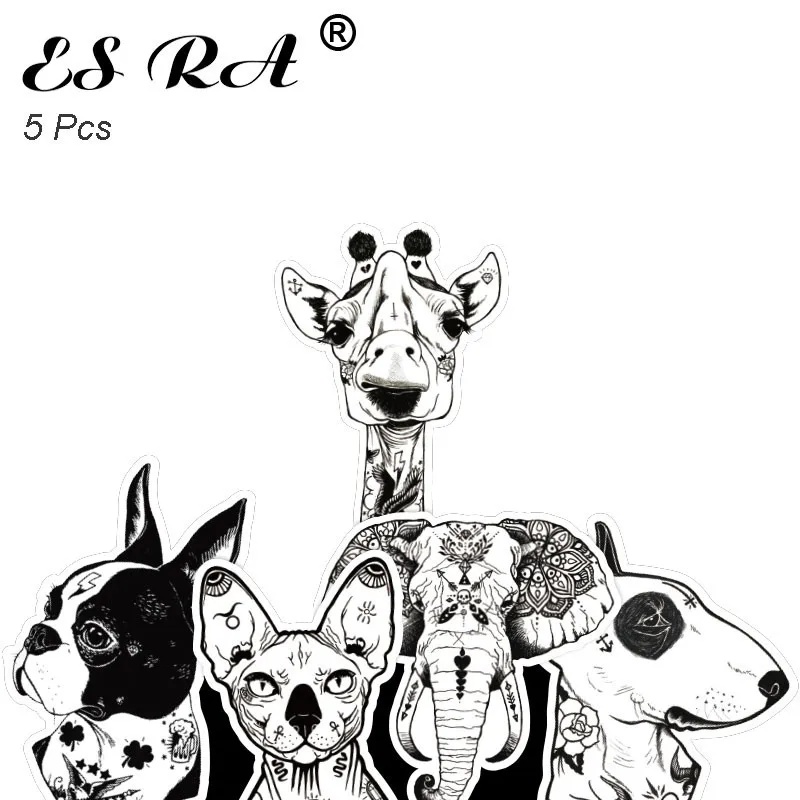 

5 Pcs/Set Cool Black white Stickers for Laptop Animal Sketch Waterproof Stickers Snowboard Skateboard Lugguage PVC Pegatinas