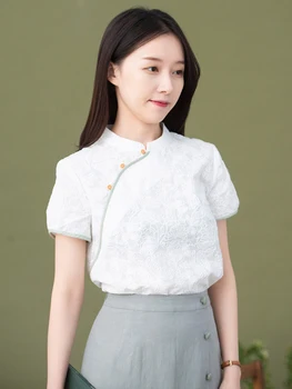 CYNTHIA 2020 New Women Cotton Blouse Female Vintage Chinese-style Mandarin Collar Short-sleeve Embroidery Shirts
CYNTHIA 2020 New Women Cotton Blouse Female Vintage Chinese-style Mandarin Collar Short-sleeve Embroidery Shirts