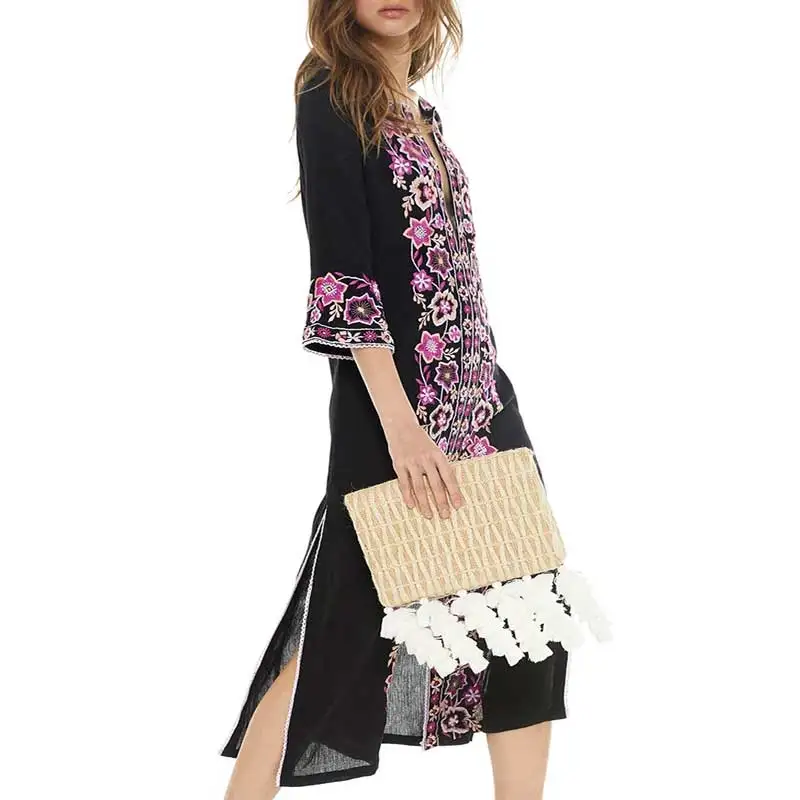 BOHO INSPIRED black tunic dress women exotic embroidered florals V-neck split sides summer dress midi half sleeve boho dress 
BOHO INSPIRED black tunic dress women exotic embroidered florals V-neck split sides summer dress midi half sleeve boho dress