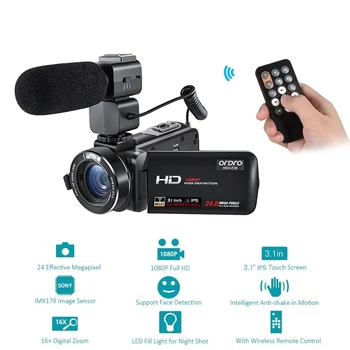 ORDRO HDV-Z20 Full HD 1080P 24MP WiFi Digital Video Camera Camcorder 3.1 Inch Rotatable IPS Touchsn 16X Digital Zoom
