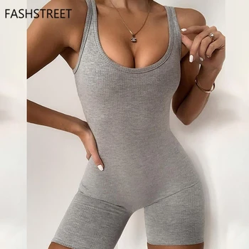 FASHSTREET Fashion Knitted Stretch Tank Playsuts 2020 Summer Women Sexy Solid O Neck Backless Fitness Romper Party Streetwear
FASHSTREET Fashion Knitted Stretch Tank Playsuts 2020 Summer Women Sexy Solid O Neck Backless Fitness Romper Party Streetwear
