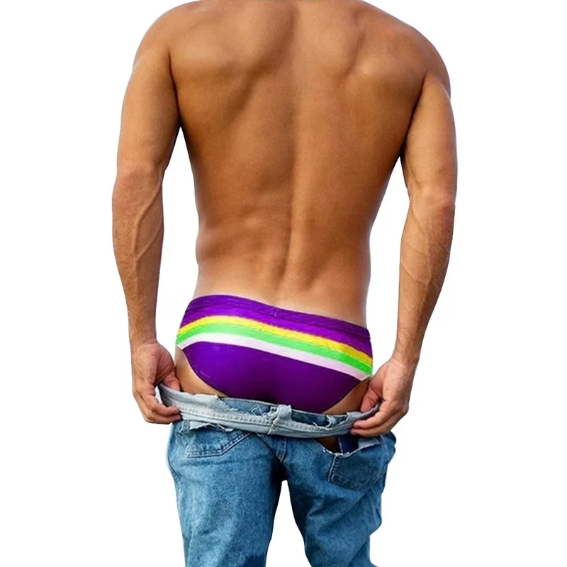 2020 Mens Triangular Swimwear Low Rise Sexy Pouch Male Swimming Briefs Board Stripe Shorts Swimsuit Man Surf Swim Beach Shorts