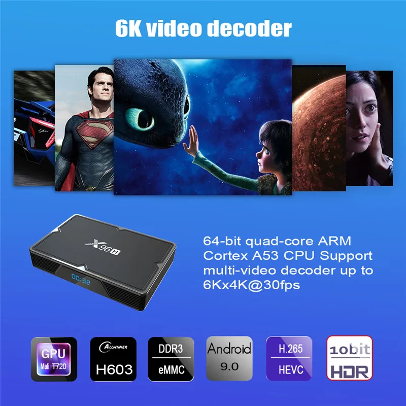 

X96H Android 9.0 TV BOX 2G+16G 2.4G Wifi H603 Quad-core Media Player Smart TV Set Top Box Android Box US/EU/UK/AU Plug TV Box