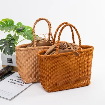 Women's 100% Genuine Leather Woven Shoulder Bag with Casual Woven Inside Bag Vintage Shopping Bag Cowhide Tote Bag
Women's 100% Genuine Leather Woven Shoulder Bag with Casual Woven Inside Bag Vintage Shopping Bag Cowhide Tote Bag