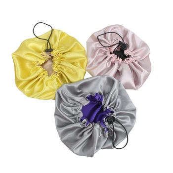 Double side different color 2 layer satin bonnet with private logo name printing adjust string for adult and children
Double side different color 2 layer satin bonnet with private logo name printing adjust string for adult and children