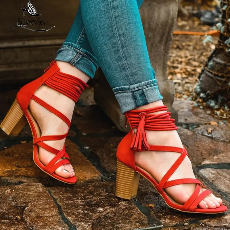 

Sgesvier 2020 new arrival women gladiator sandals flock summer shoes rome high heels party prom dress shoes woman big size 48