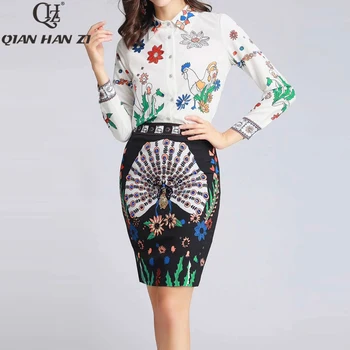 Qian Han Zi 2020 Spring summer Fashion Designer two Piece Set Women's long sleeve shirt and printed mini skirt bodycon set
Qian Han Zi 2020 Spring summer Fashion Designer two Piece Set Women's long sleeve shirt and printed mini skirt bodycon set