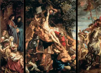 

2 Hand Painted Art Paintings by College Teachers - Raising of the Cross Christian Peter Paul Rubens - Oil Painting on Canvas