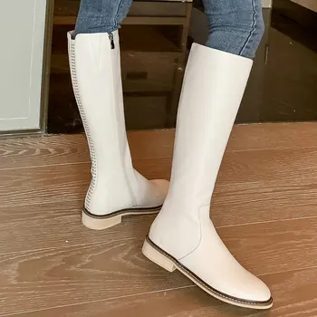 Women Genuine Leather Square Heels Knee High Boots Round Toe Zip Autumn Winter Fashion Zip Comfy Black White Boots Shoes 2020
Women Genuine Leather Square Heels Knee High Boots Round Toe Zip Autumn Winter Fashion Zip Comfy Black White Boots Shoes 2020