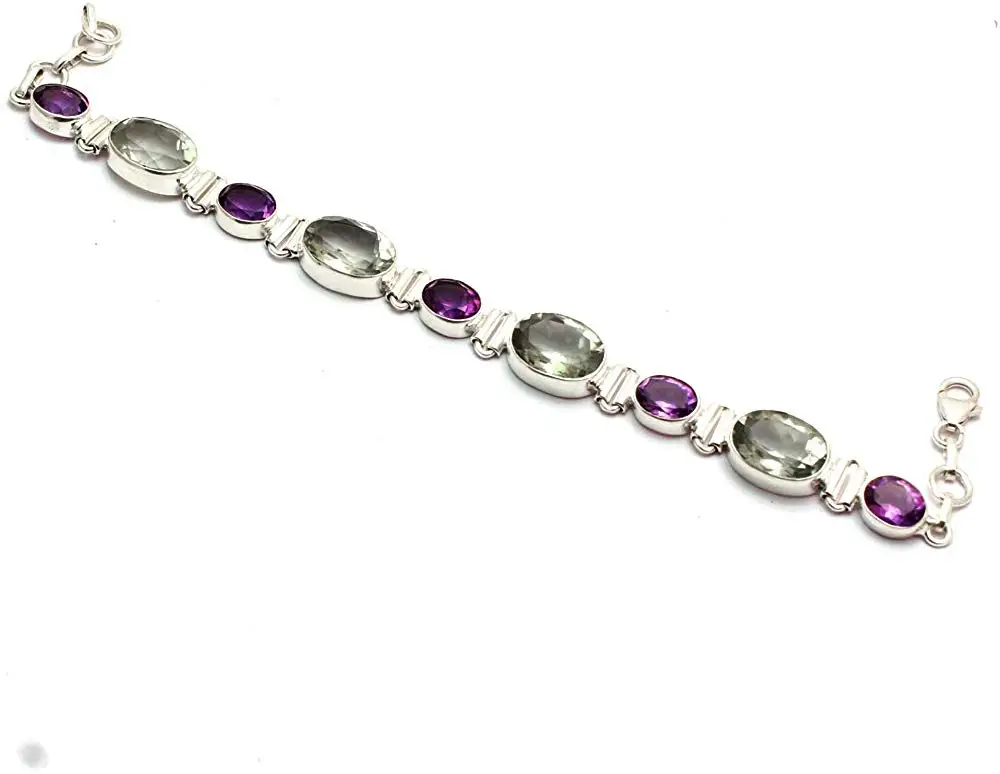 Genuine Faceted Amethyst + Green Amethyst Bracelet 925 Sterling Silver, 20.5 cm, 2SBR0146 
Genuine Faceted Amethyst + Green Amethyst Bracelet 925 Sterling Silver, 20.5 cm, 2SBR0146