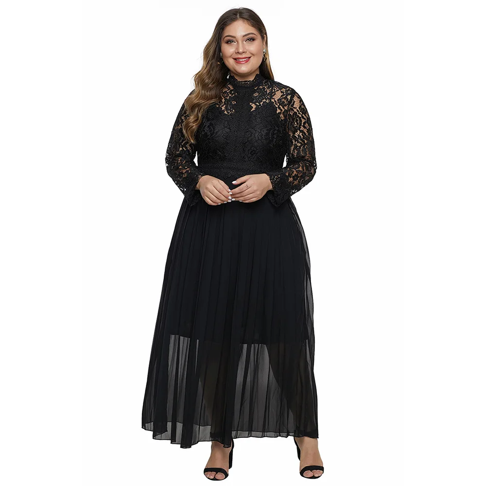 Spring And Autumn New Style Formal Dress Sexy Lace Hollow out Joint High Collar Long Sleeve High-waisted Plus-sized Dress 611307
Spring And Autumn New Style Formal Dress Sexy Lace Hollow out Joint High Collar Long Sleeve High-waisted Plus-sized Dress 611307