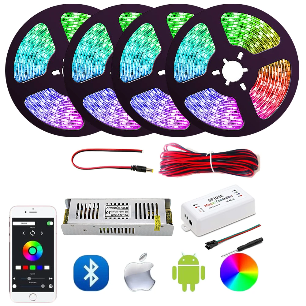 Dream Color LED Strip Lights with APP, WS2811 RGB Rope Lights Kit, sp105e Bluetooth Control Flexible Strip Lighting for Home set
Dream Color LED Strip Lights with APP, WS2811 RGB Rope Lights Kit, sp105e Bluetooth Control Flexible Strip Lighting for Home set