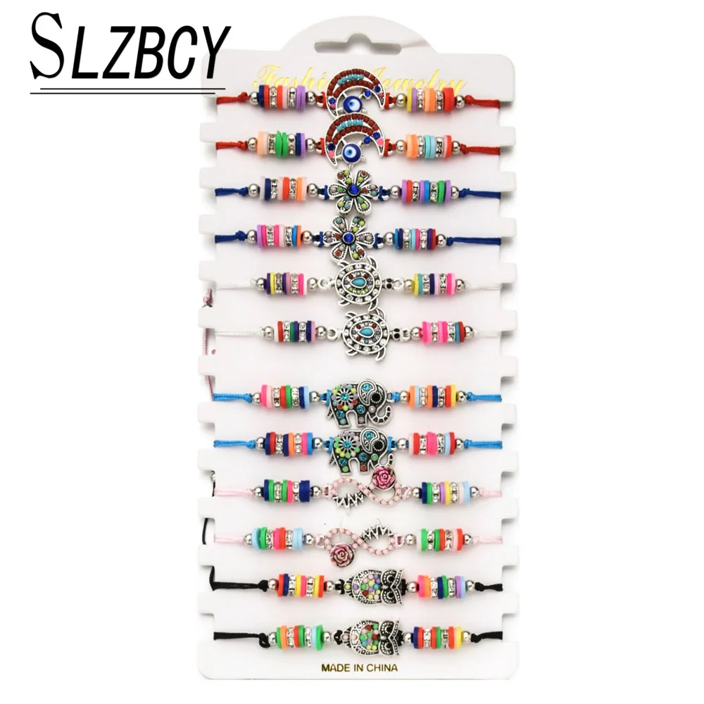 12 pcs/set Boho Turtle Elephant Owl Charm Bracelets Set For Women Adjustable Braided Rope Infinity Moon Bracelet Jewelry Femme | Украшения