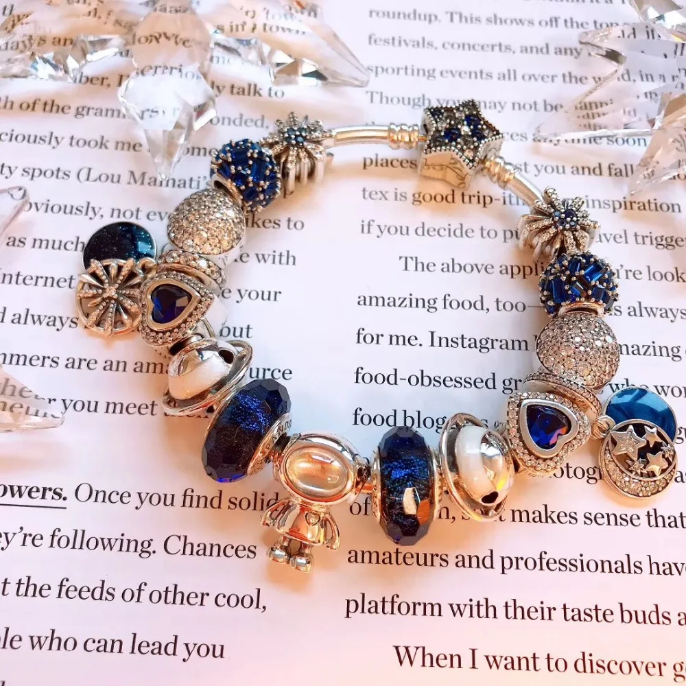 Фото Браслеты LIDU голубые Pandoras из чистого серебра 100% пробы новая серия браслетов для