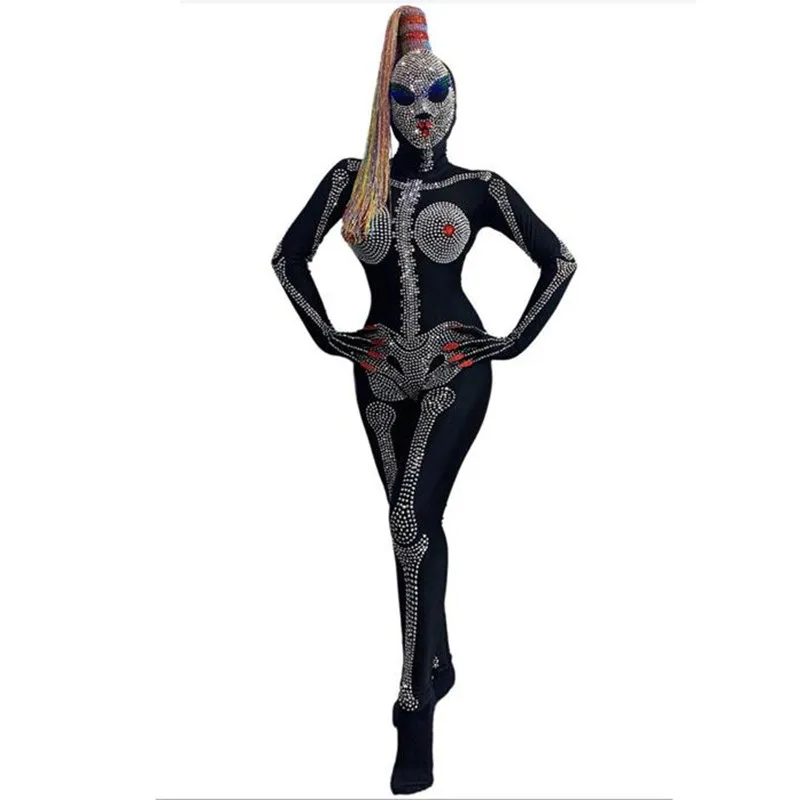 Halloween New Black Terror Shiny Rhinestones Skeleton Jumpsuit Long Sleeve Celebrate Party Prom Outfit Female Singer Stage Set 
Halloween New Black Terror Shiny Rhinestones Skeleton Jumpsuit Long Sleeve Celebrate Party Prom Outfit Female Singer Stage Set