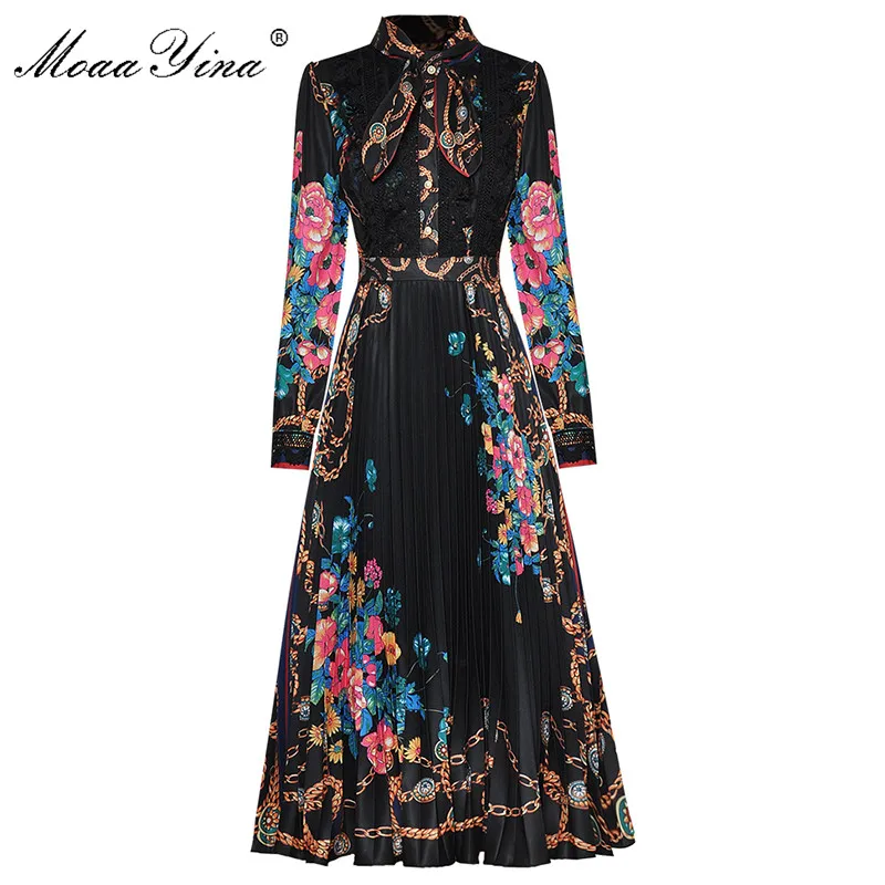 MoaaYina Fashion Designer dress Spring Autumn Women's Dress Bow collar Long sleeve Vintage Floral-Print Lace Pleated Dresses
MoaaYina Fashion Designer dress Spring Autumn Women's Dress Bow collar Long sleeve Vintage Floral-Print Lace Pleated Dresses