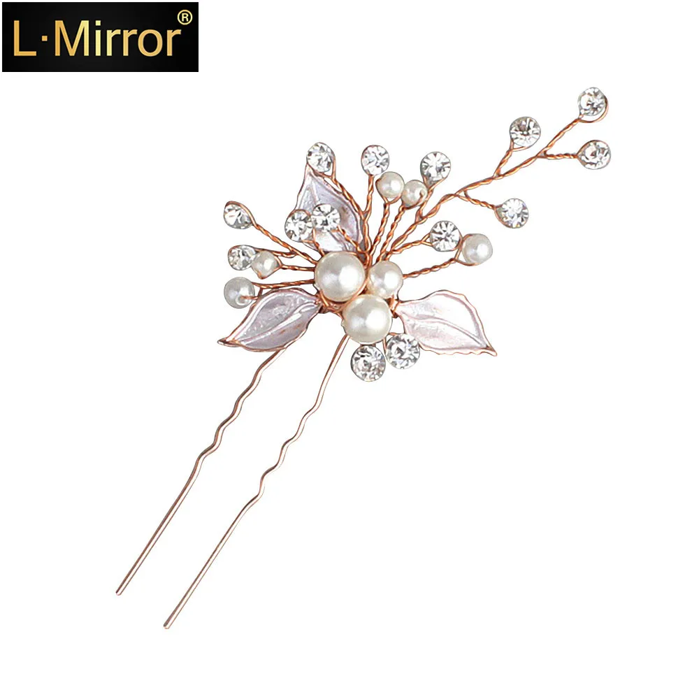 

L.Mirror 1Pcs Headwear Handmade Pearls-Studded Crystals Hairpins U-Shaped Pins Dresses Accessories