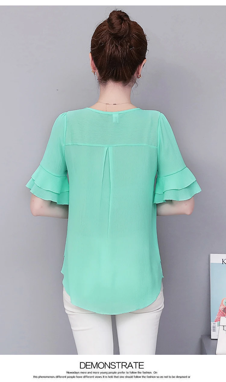 Women Blouses Solid 2020 Summer New Short- Sleeve V-Neck Lace up Shirt Female Chiffon Womens Plus Size Tops Slim Clothing NS4544 Women Blouses Solid 2020 Summer New Short- Sleeve V-Neck Lace up Shirt Female Chiffon Womens Plus Size Tops Slim Clothing NS4544