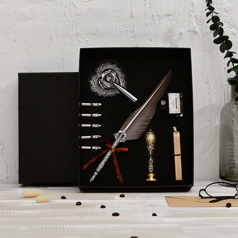 100% Brand New Feather Pen Come kit With 1 Heart-Shape Pen Holder 5 Replacement Pen Tips 1 Bottle 15ml Ink 1 Metal Stamp
100% Brand New Feather Pen Come kit With 1 Heart-Shape Pen Holder 5 Replacement Pen Tips 1 Bottle 15ml Ink 1 Metal Stamp