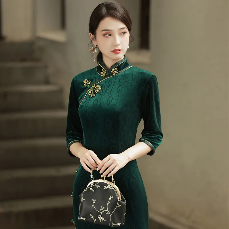 BALDAUREN Old Shanghai Cheongsam 2021 Осеннее новое платье для матери с улучшенным темпераментом