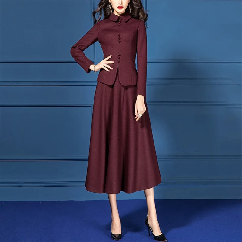 Vintage Autumn Winter Women's Dress Suits Set Wool Slim Blazer Jacket Woolen 2 Two Piece Office Lady Clothes Burgundy Outfits
Vintage Autumn Winter Women's Dress Suits Set Wool Slim Blazer Jacket Woolen 2 Two Piece Office Lady Clothes Burgundy Outfits