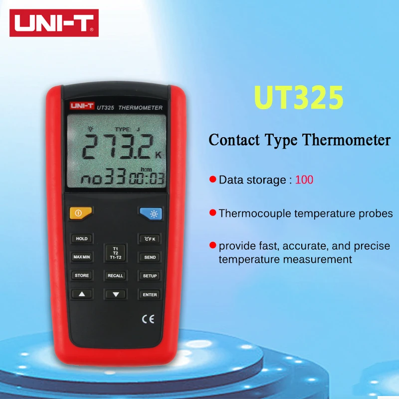 

UNI-T UNIT UT321/UT325 Pyrometer Contact Type Thermometer Industrial Temperature Meter 2CH Data Logging Test K/J/T/E/R/S/N