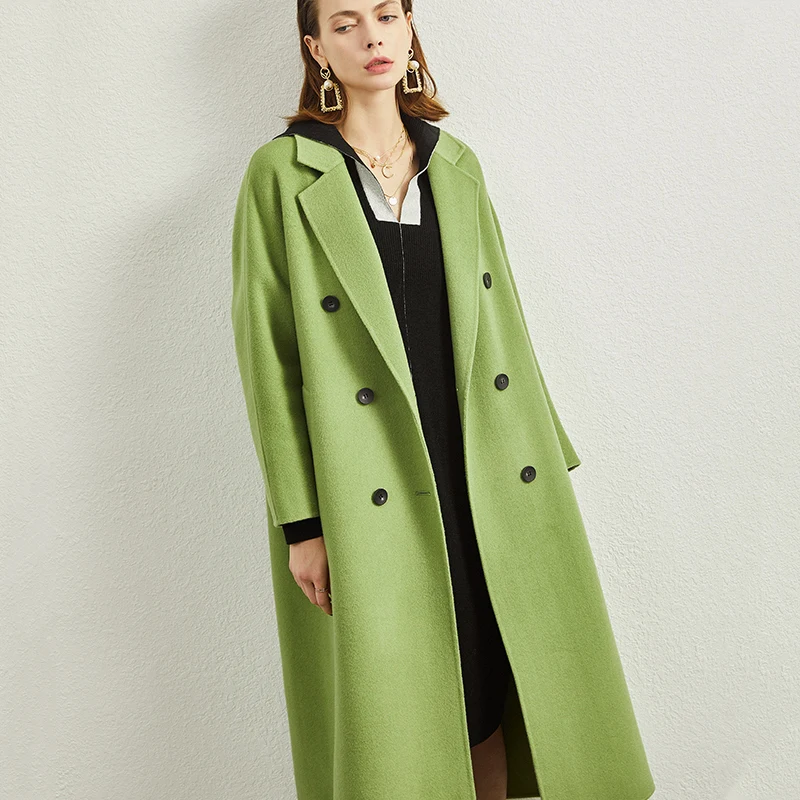 

New 2019 Spring Autumn Wool Coat Women Korean Coat Fashion Turndown Collar Plus Size Long Double-breasted Woolen Coat Blends