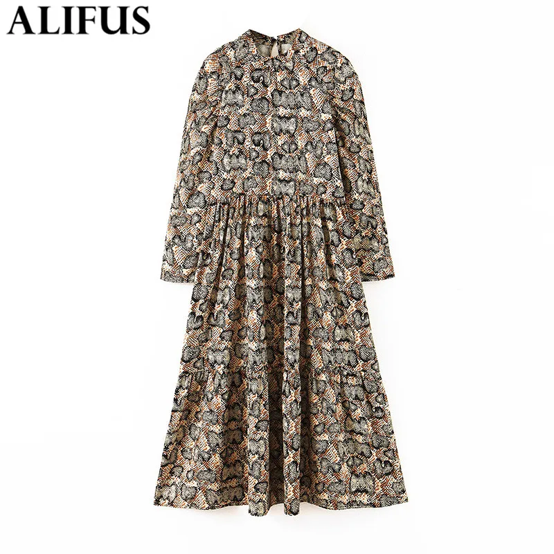 Fashion Za Women's dress 2019 Retro Snake Animal Pattern Chic O-Neck Long Sleeve Midi Dresses Female Ladies Vestidos
Fashion Za Women's dress 2019 Retro Snake Animal Pattern Chic O-Neck Long Sleeve Midi Dresses Female Ladies Vestidos