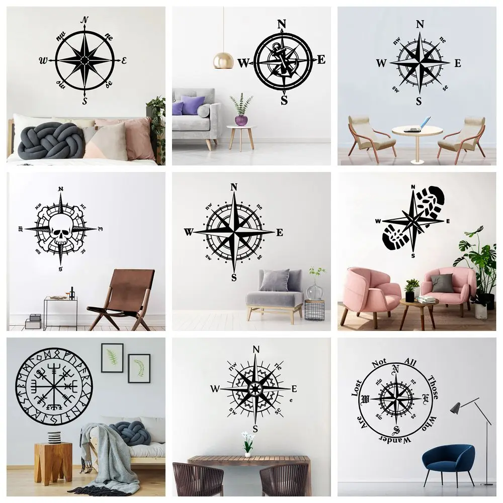 Креативные виниловые настенные наклейки с компасом для гостиной художественные