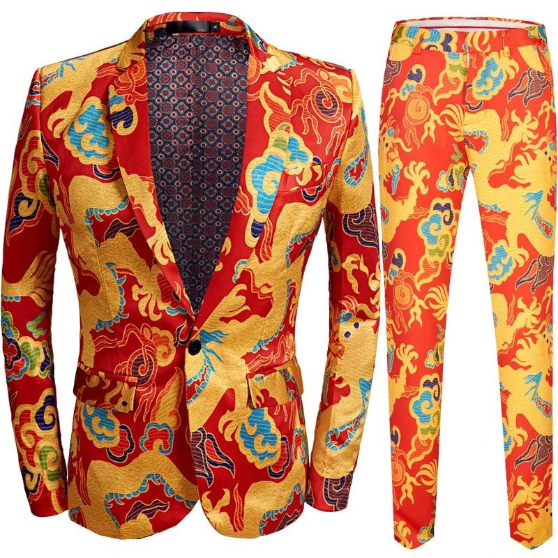 Dragon Printed Suit Men New Slim Fit 2 Piece Full Suits Drama Dress Host Show Suits Casual Business Blazers Pants Chinese Style
Dragon Printed Suit Men New Slim Fit 2 Piece Full Suits Drama Dress Host Show Suits Casual Business Blazers Pants Chinese Style