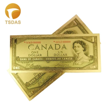 Color Canada Banknotes 1 Dollar Gold Banknotes in 24K Gold Plated for Gift 10pcs/lot
Color Canada Banknotes 1 Dollar Gold Banknotes in 24K Gold Plated for Gift 10pcs/lot