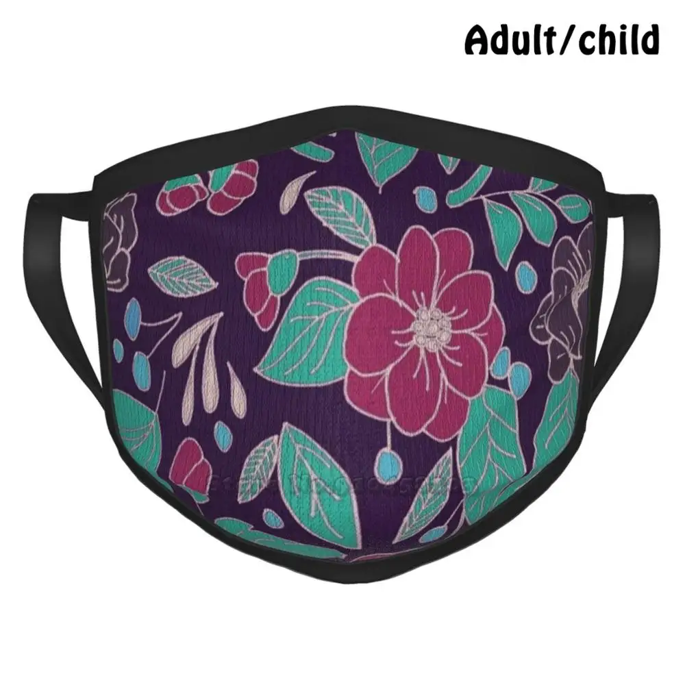 Eggplant Purple Background Colorful Floral Fashion Print Funny Pm2.5 Reusable Face Mask Velvet Deep | Аксессуары для одежды