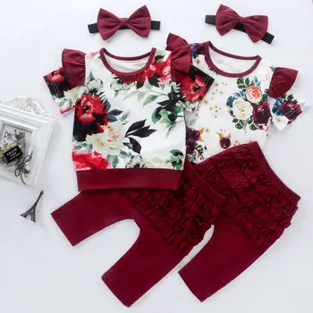 Newborn Baby Girl Clothes Short Sleeve Ruffle Floral Tops +Long Pants + Headband 3pcs Toddler Outfits Set 
Newborn Baby Girl Clothes Short Sleeve Ruffle Floral Tops +Long Pants + Headband 3pcs Toddler Outfits Set