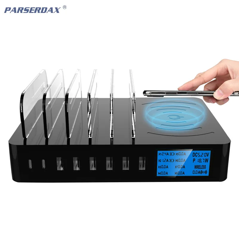 Smart USB Charger Qi Wireless Charging Staition 50W LCD Display Desktop Holder For iPhone 11 XS Samsung Huawei Xiaomi AC Adapter
Smart USB Charger Qi Wireless Charging Staition 50W LCD Display Desktop Holder For iPhone 11 XS Samsung Huawei Xiaomi AC Adapter