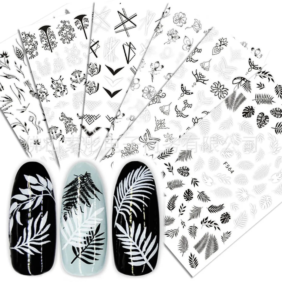 Фото Newest F564 569 white black leaves design nail sticker decal stamping back gule DIY decoration tips | Красота и здоровье
