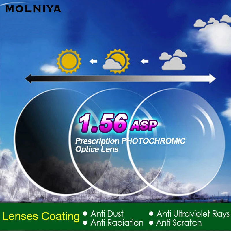 MOLNIYA 1.56 Photochromic Single Vision Prescription Optical Spectacles Lenses with Fast Color Change Performance
MOLNIYA 1.56 Photochromic Single Vision Prescription Optical Spectacles Lenses with Fast Color Change Performance