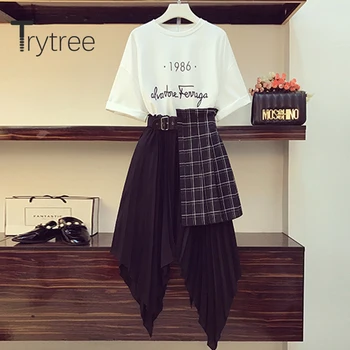 Trytree Summer Women two piece set Casual O-neck Letter Loose Tops + Skirt Patchwork A-line Irregular Fashion Set 2 piece set 
Trytree Summer Women two piece set Casual O-neck Letter Loose Tops + Skirt Patchwork A-line Irregular Fashion Set 2 piece set